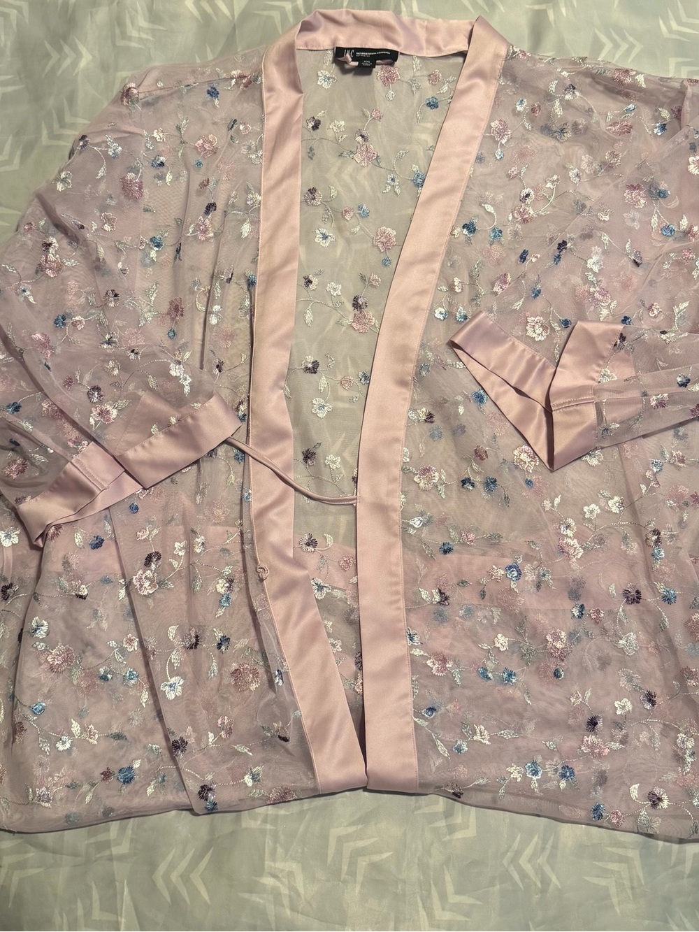 INC International Concepts Sheer Blush Pink Floral Embroidered Robe
